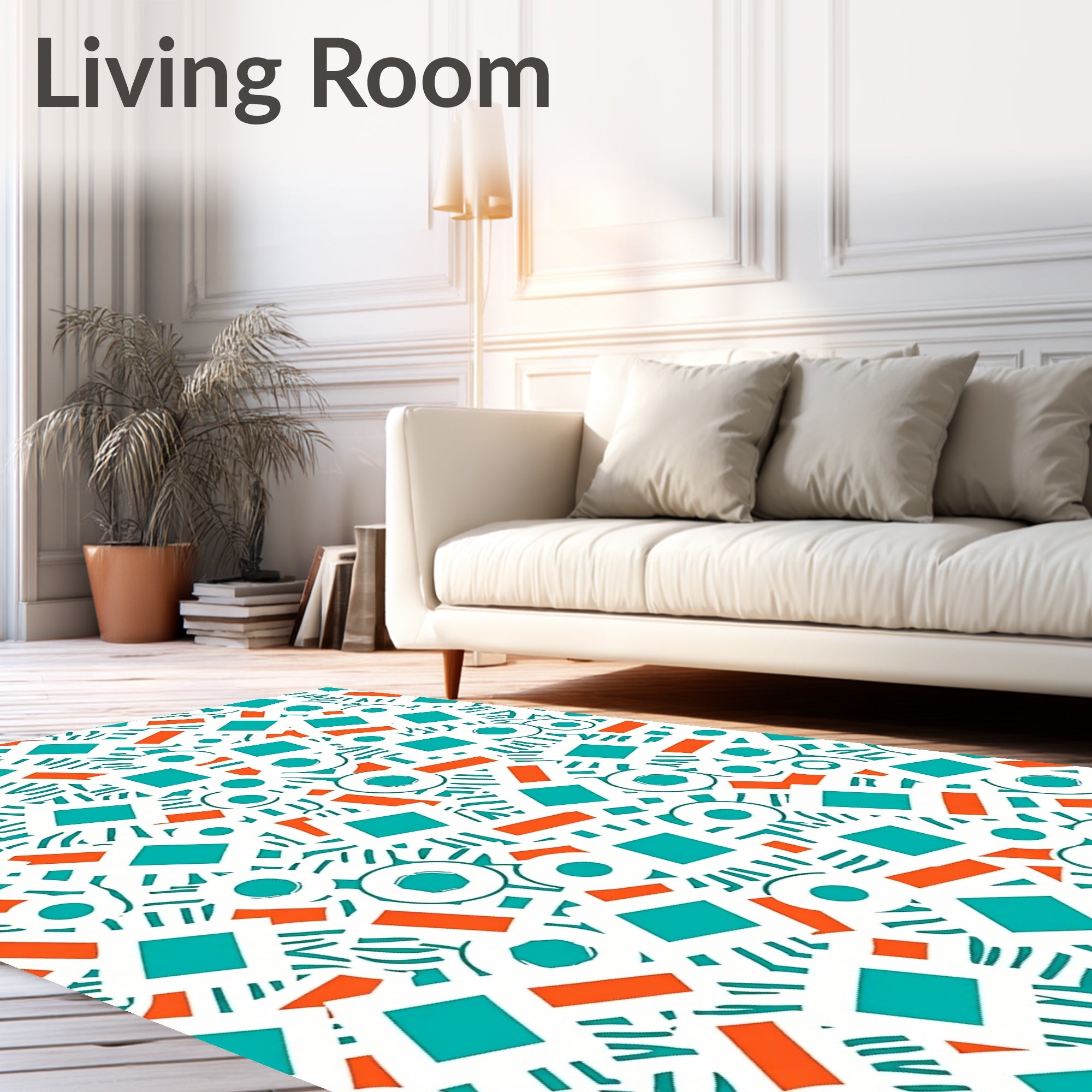Teal Orange Abstract Geometric Collage Rug