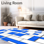 Blue White Geometric Composition Rug