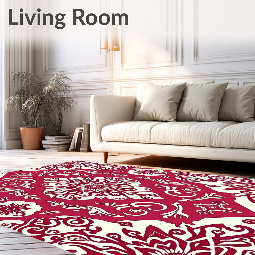 Crimson Ivory Vintage Damask Pattern Rug