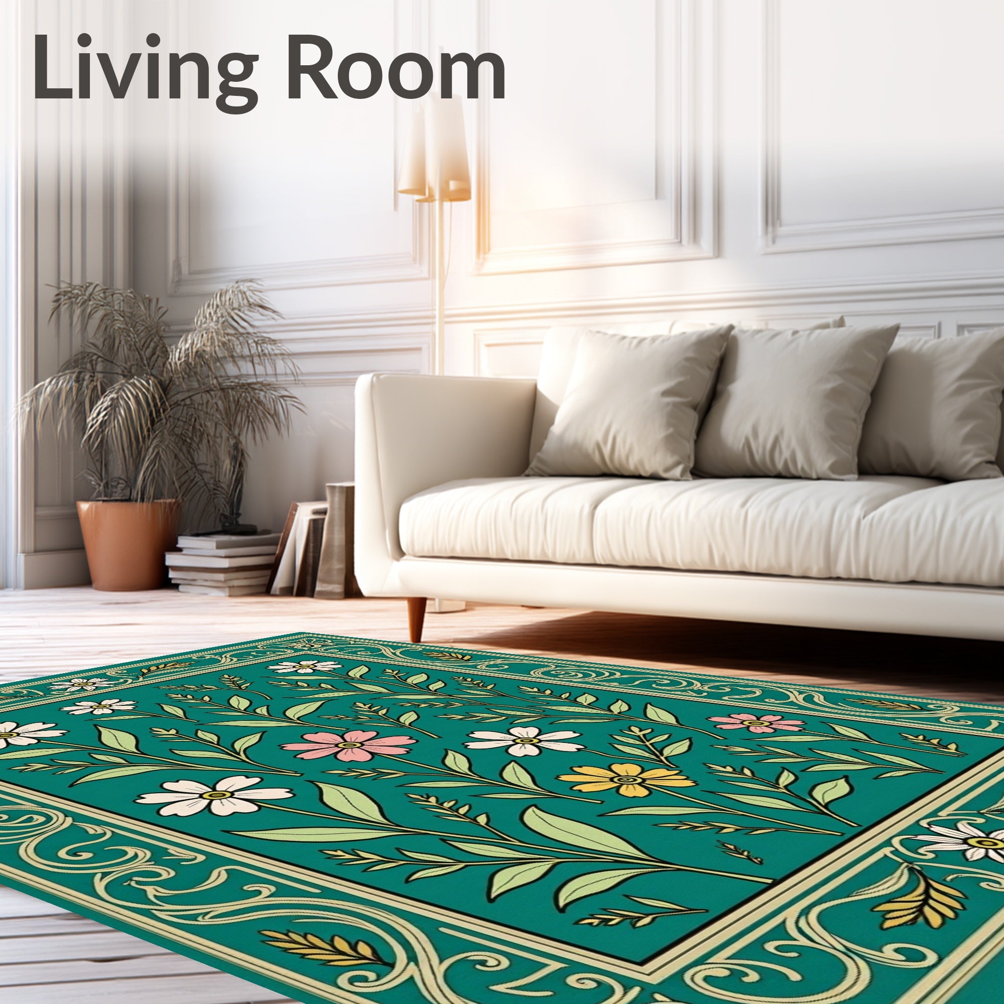 Floral Meadow With Ornate Border Rug