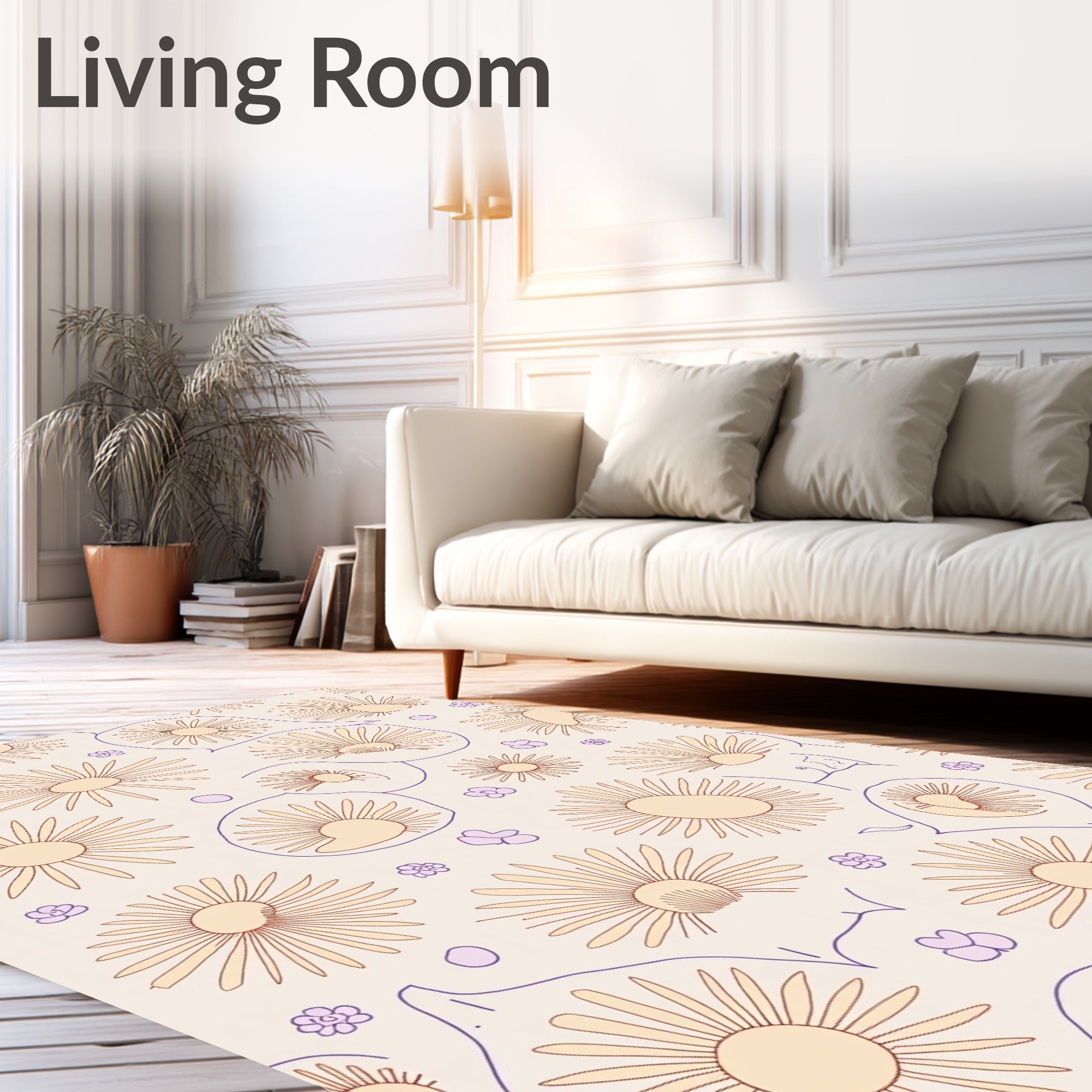 Retro Daisy Outline Floral Pattern Rug