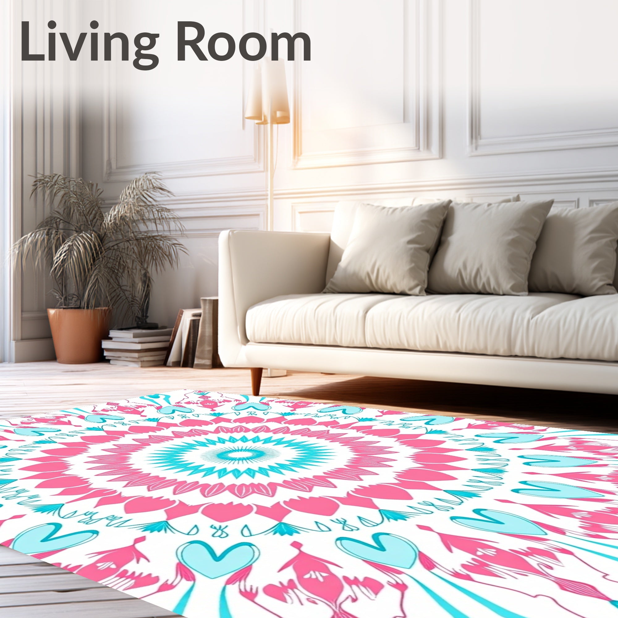 Pink Teal Mandala Pattern Rug