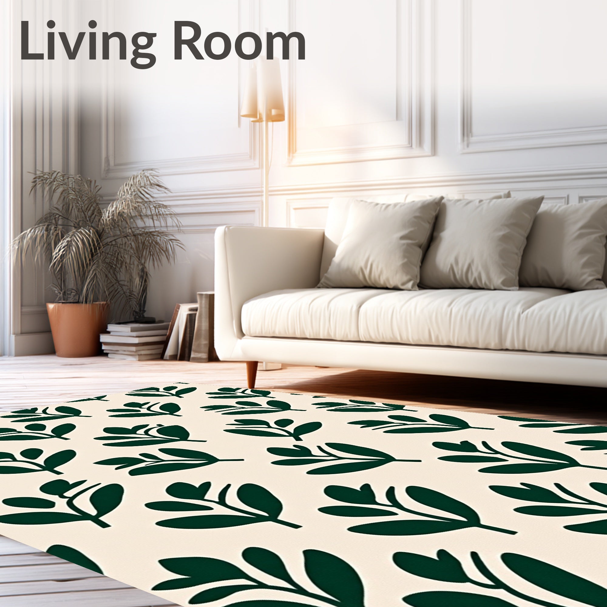 Abstract Green Leaf Pattern Rug
