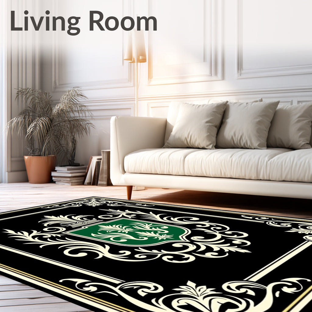 Heraldic Crest With Ornate Flourish Design Rug