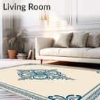 Ornate Blue Floral Timeless Design Rug