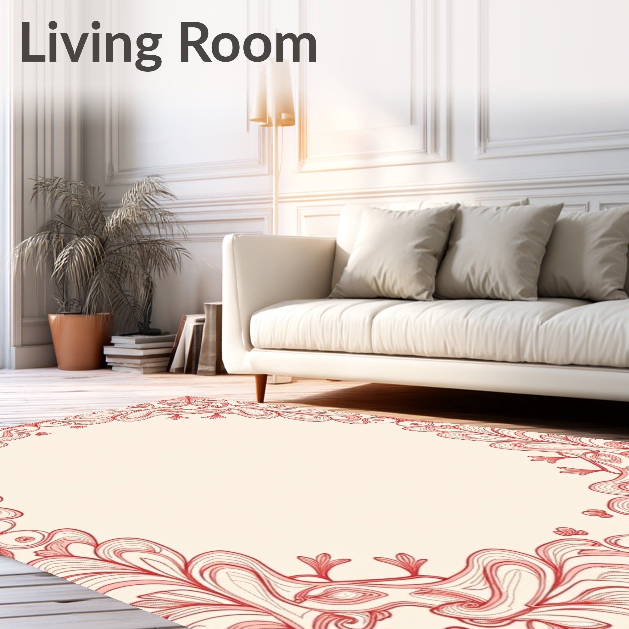Ornate Crimson Floral Swirl Rug
