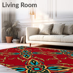 Crimson Floral Pattern With Gold Accents Rug