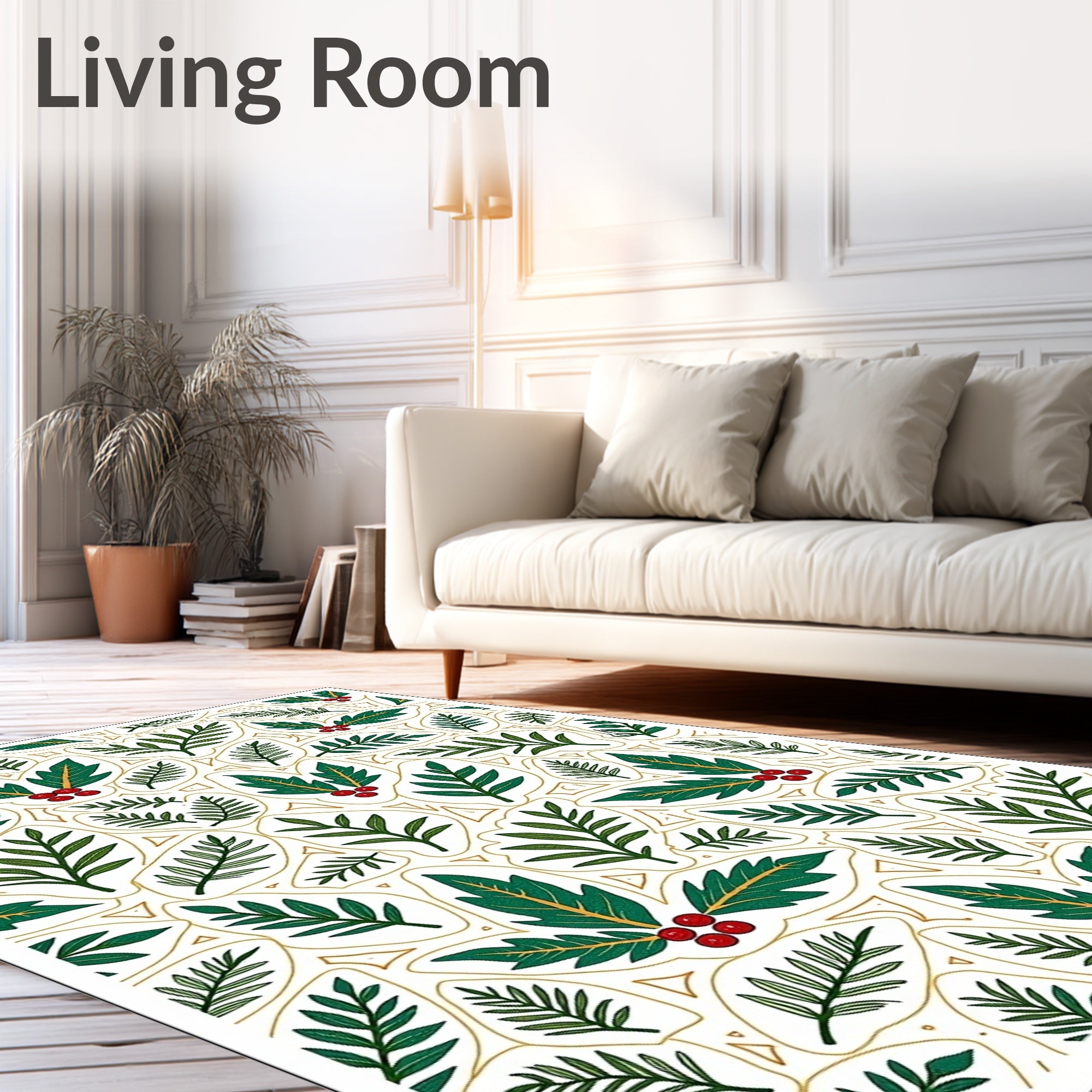 Evergreen Holly Berry Leaf Garland Rug