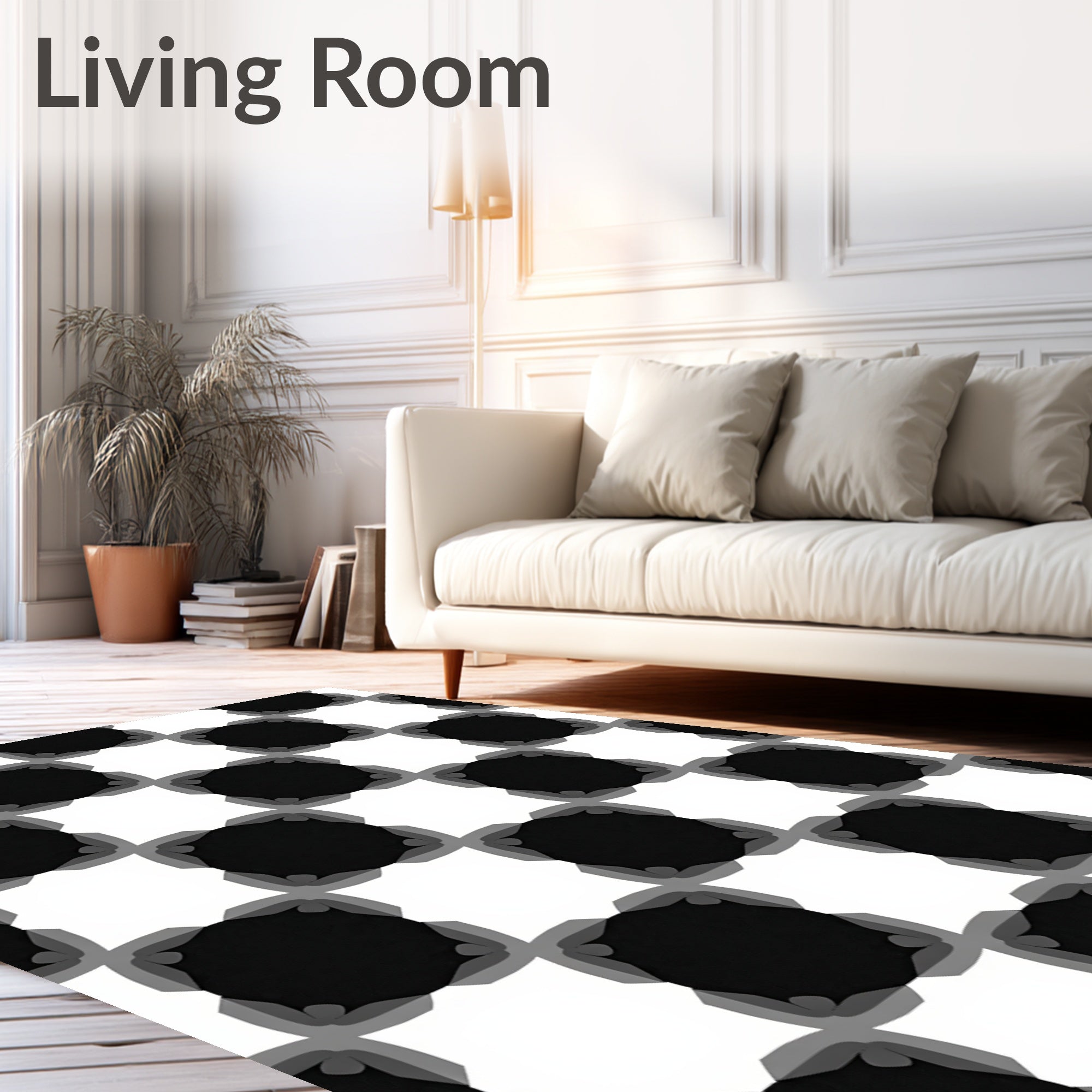 Classic Black White Geometric Pattern Rug