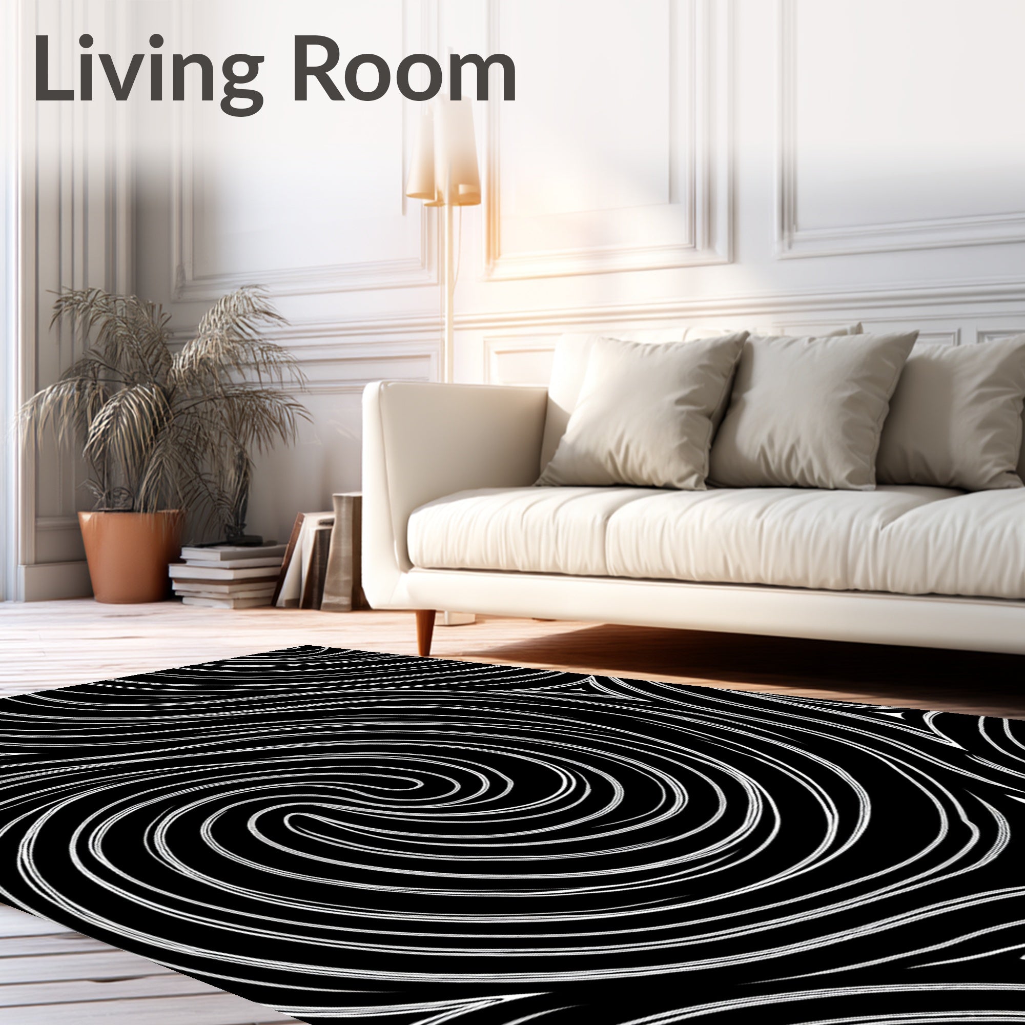 Monochrome Swirls and Triangles Pattern Rug