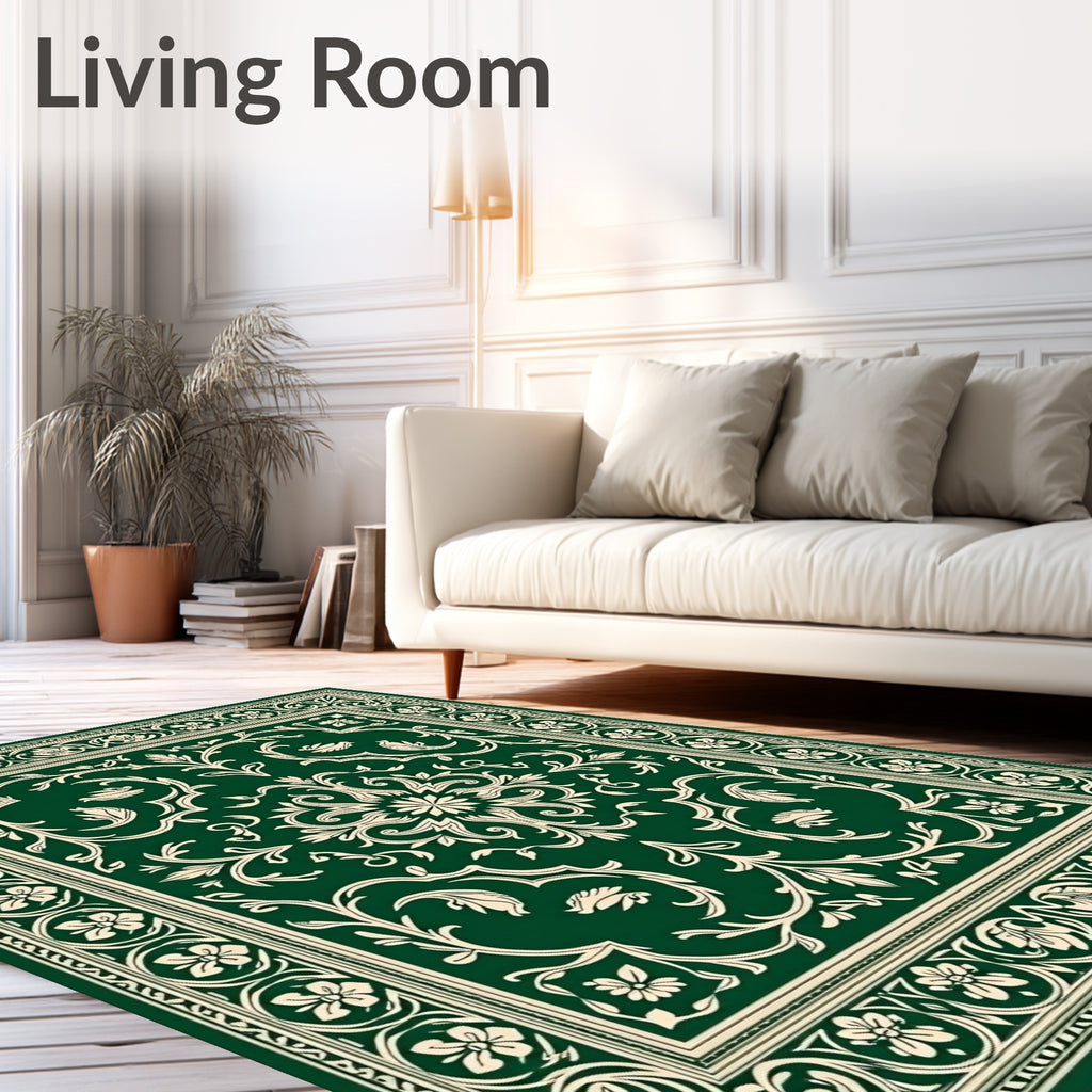 Classic Floral Scrollwork Green Rug