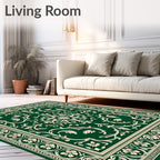 Classic Floral Scrollwork Green Rug