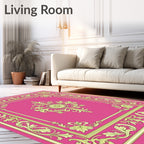 Ornate Floral Border Pink Rug