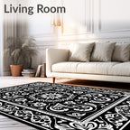 Traditional Black White Floral Medallion Rug