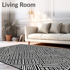 Abstract Black White Geometric Maze Design Rug