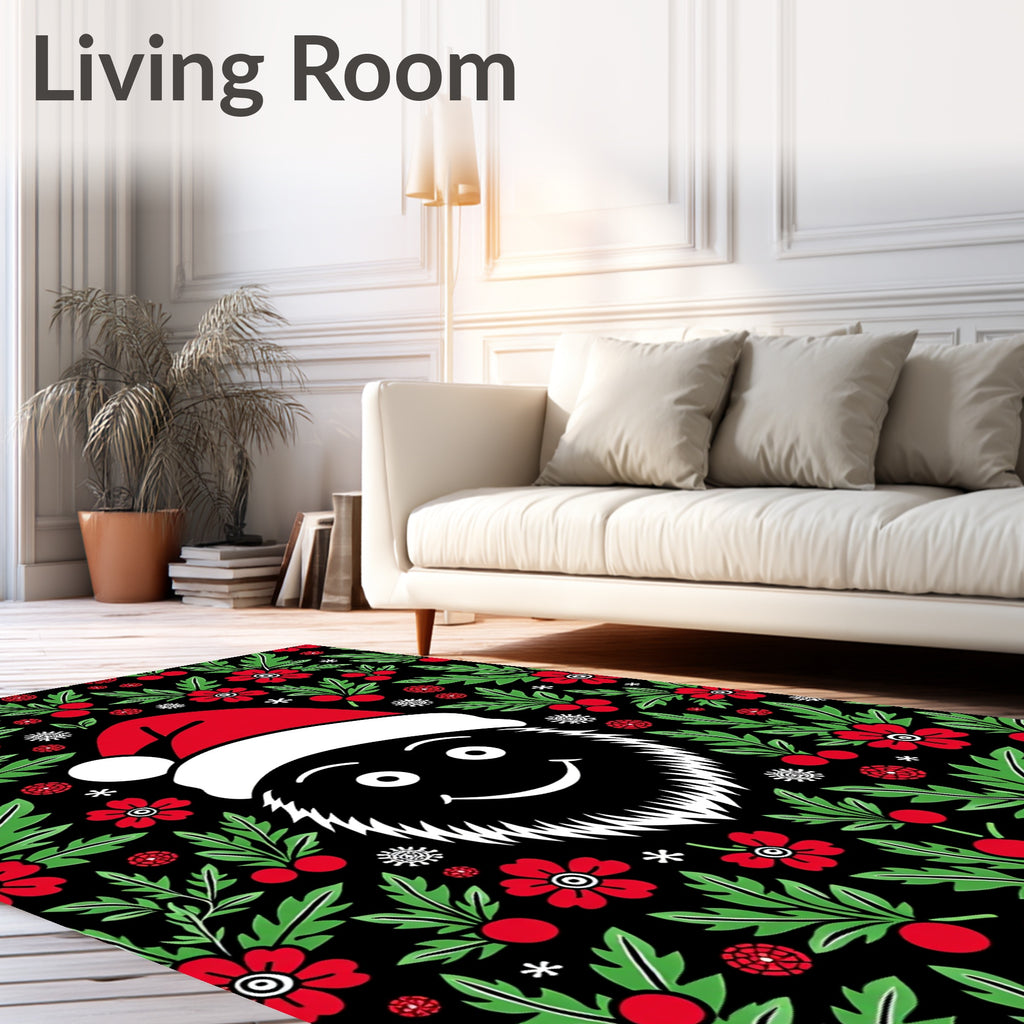 Festive Black Red Berry Floral Rug