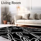 Black White Abstract Floral Pattern Rug