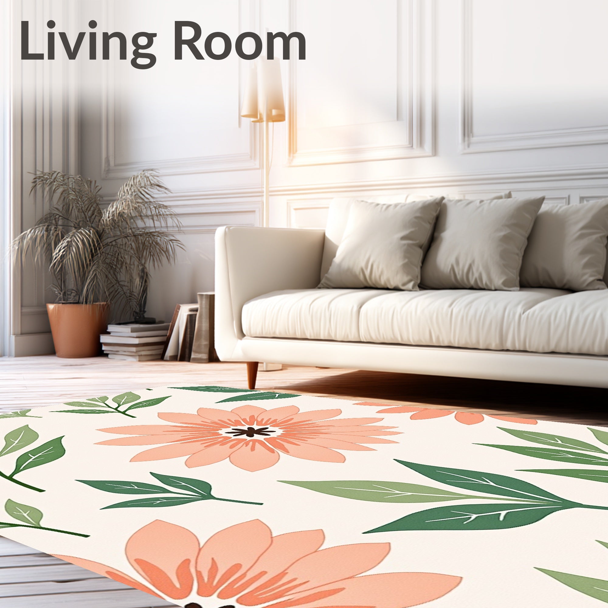 Coral Flower Leaf Pattern Rug