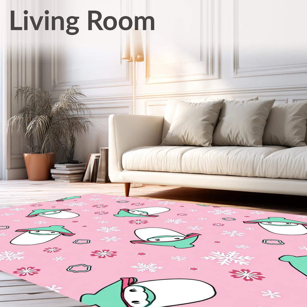 Pink Cute Snowman Snowflake Medley Rug