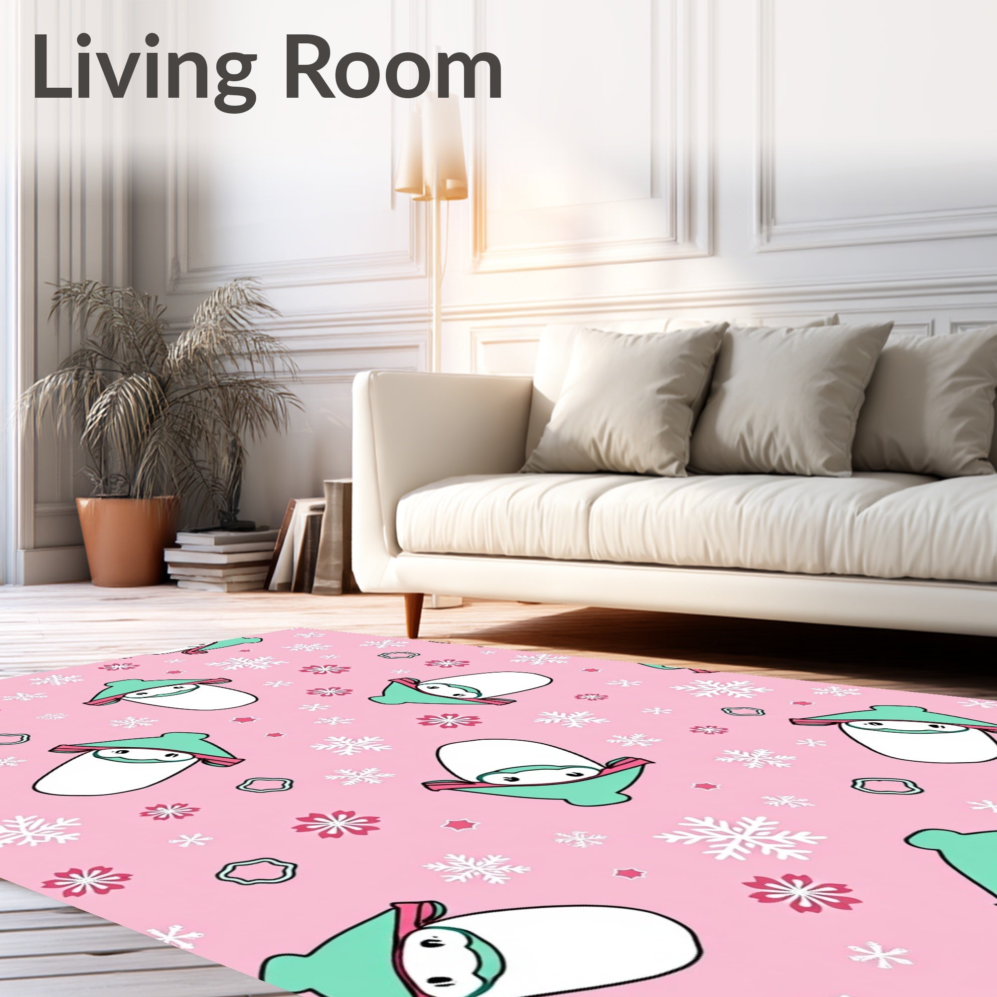 Pink Cute Snowman Snowflake Medley Rug