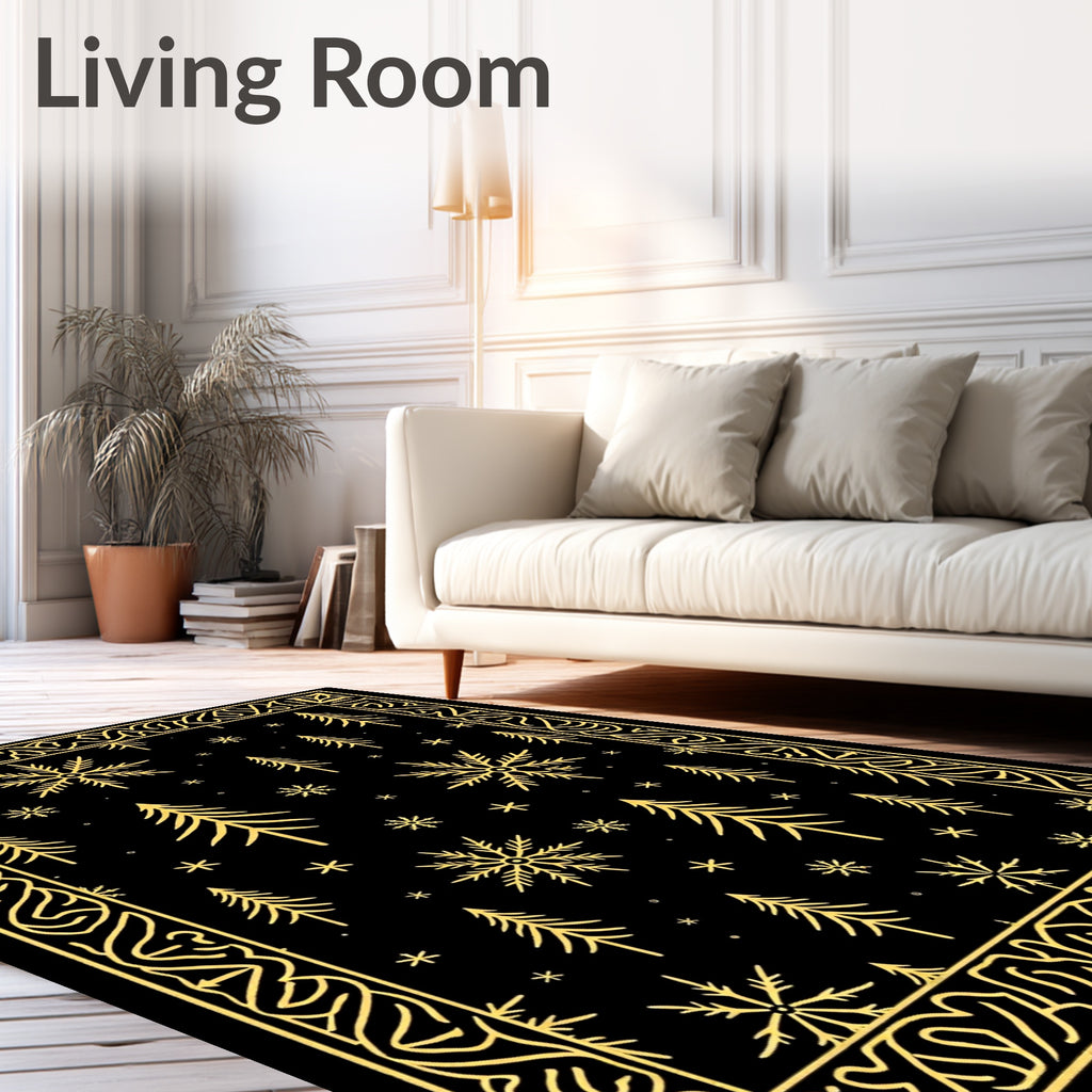 Golden Snowflake Forest Border Rug