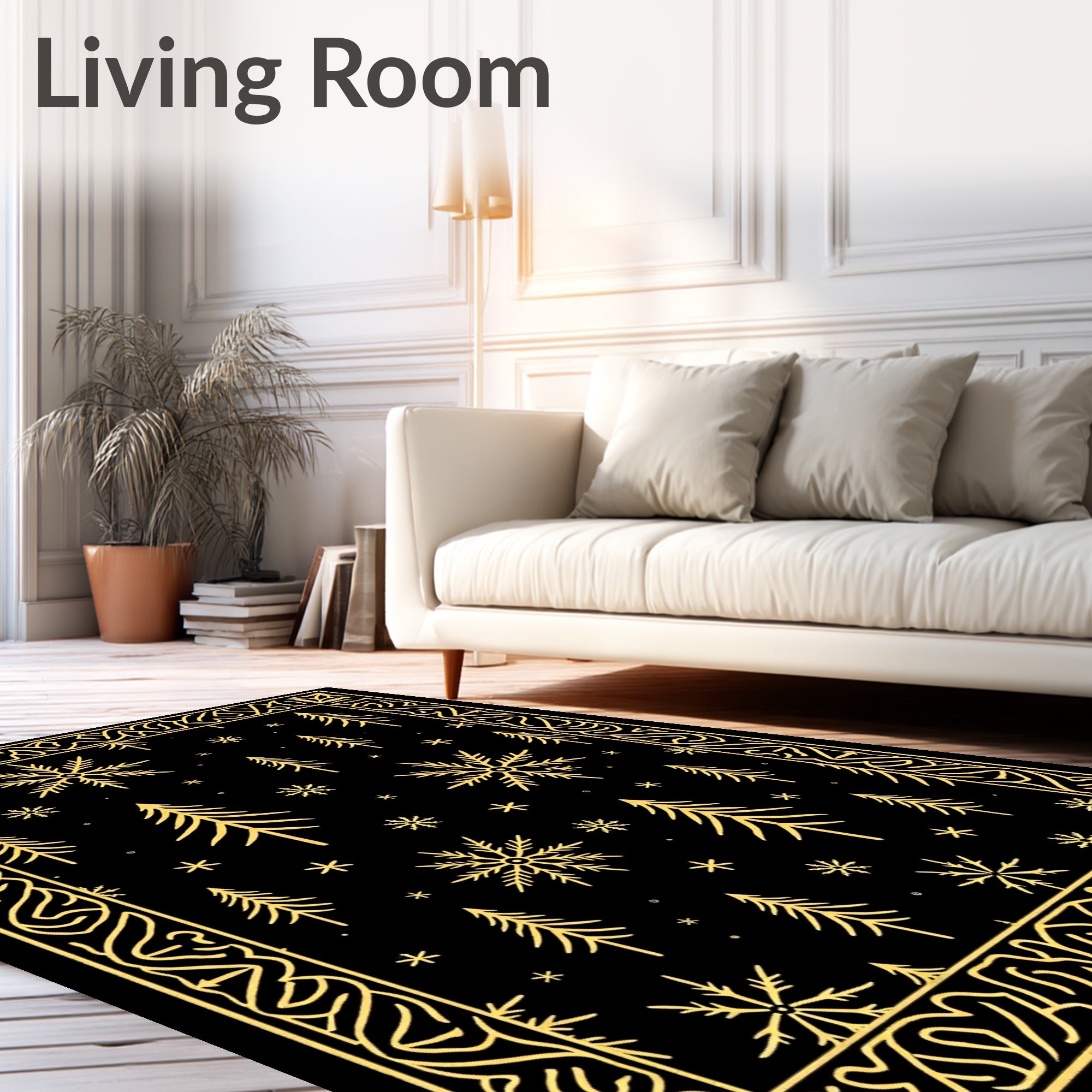 Golden Snowflake Forest Border Rug