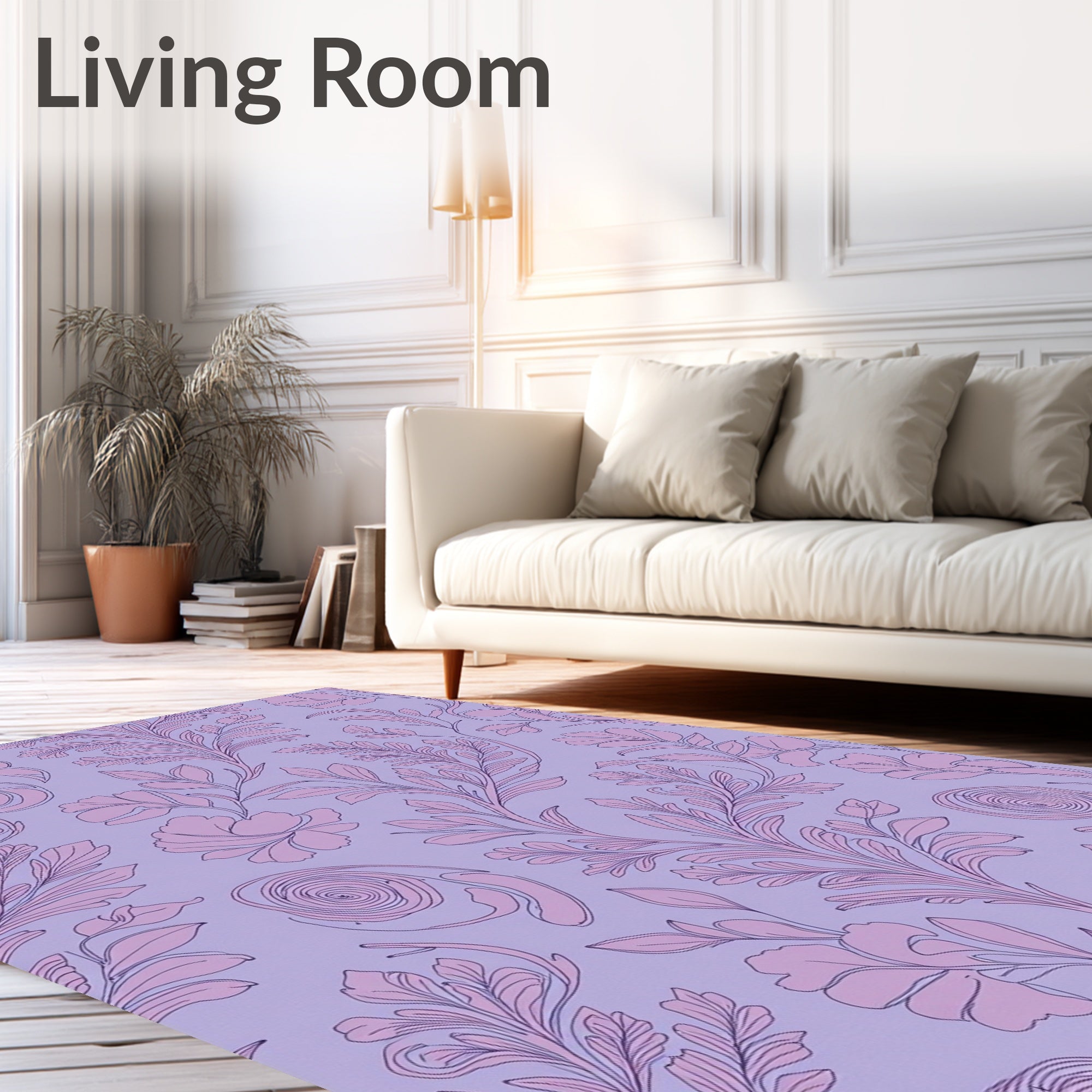 Elegant Lilac Floral Scrollwork Design Rug