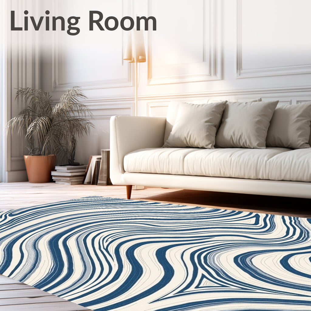 Abstract Blue Cream Swirl Pattern Rug