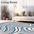 Abstract Blue Cream Swirl Pattern Rug