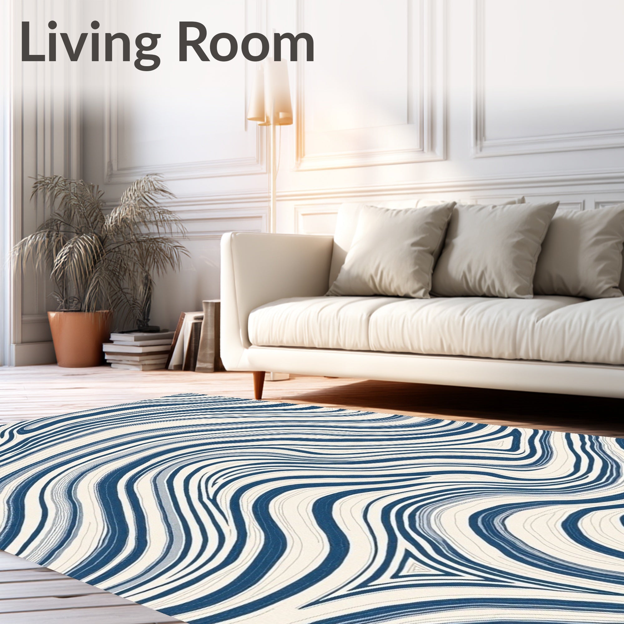 Abstract Blue Cream Swirl Pattern Rug