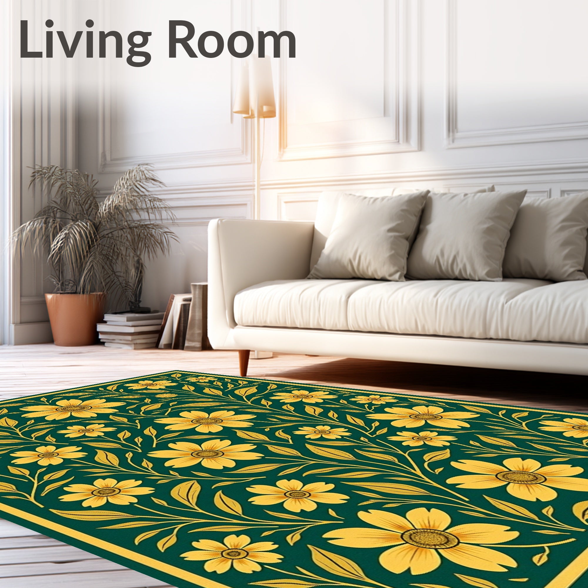 Golden Floral Vine Pattern Rug