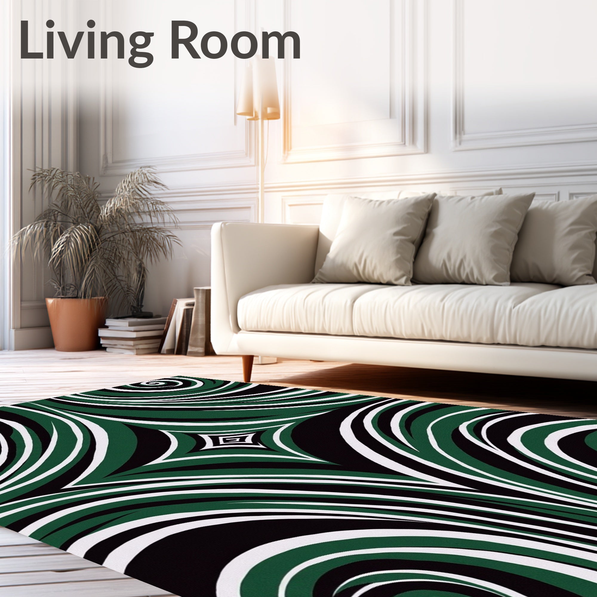 Abstract Swirl Green Black White Rug