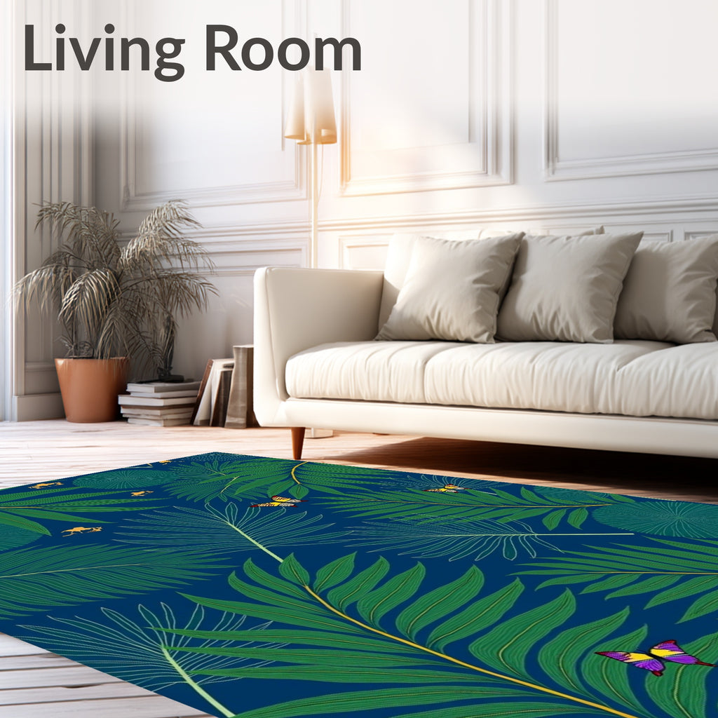 Green Palm Leaves Golden Camel Print Rug