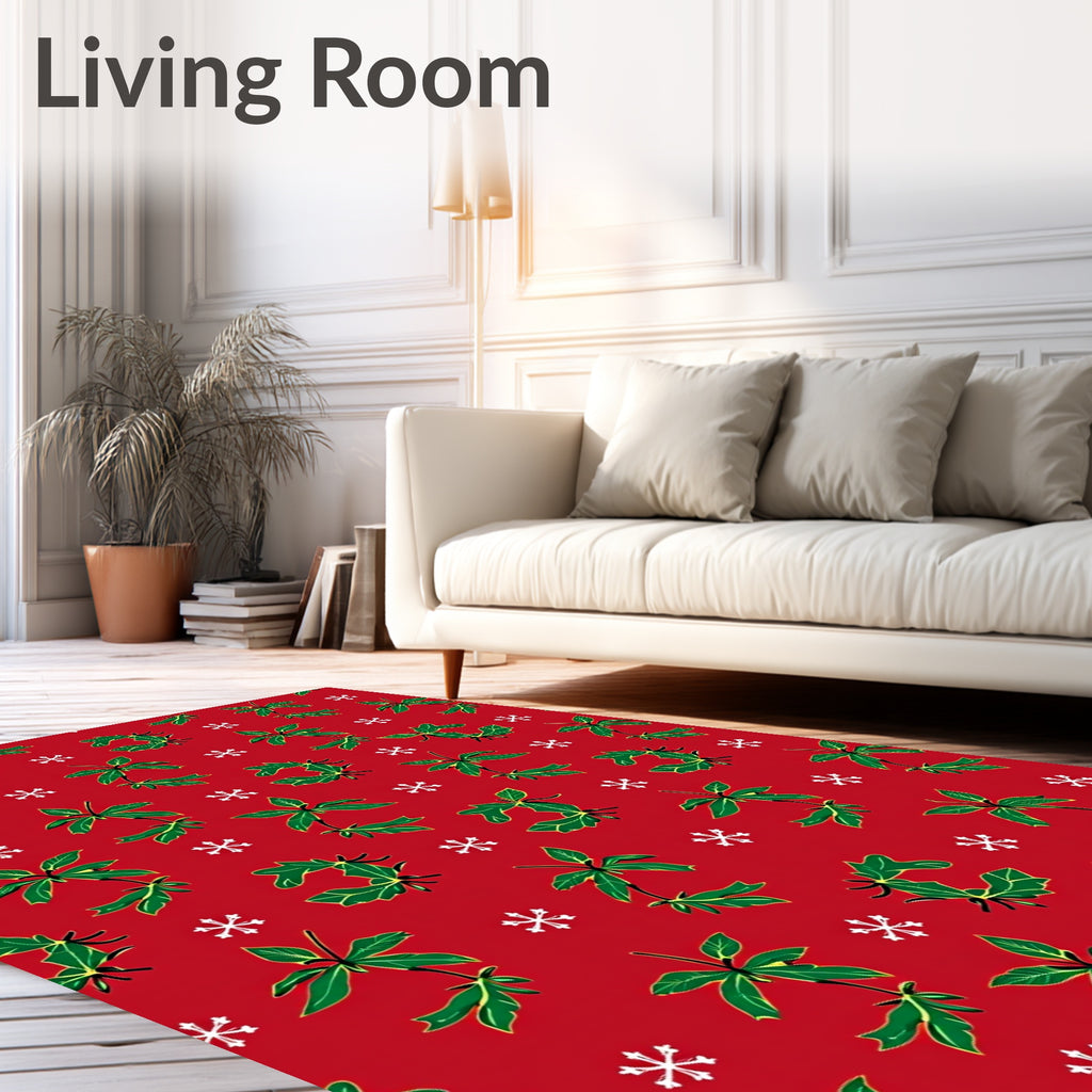Christmas Scarlet Poinsettia Snowflake Scatter Rug