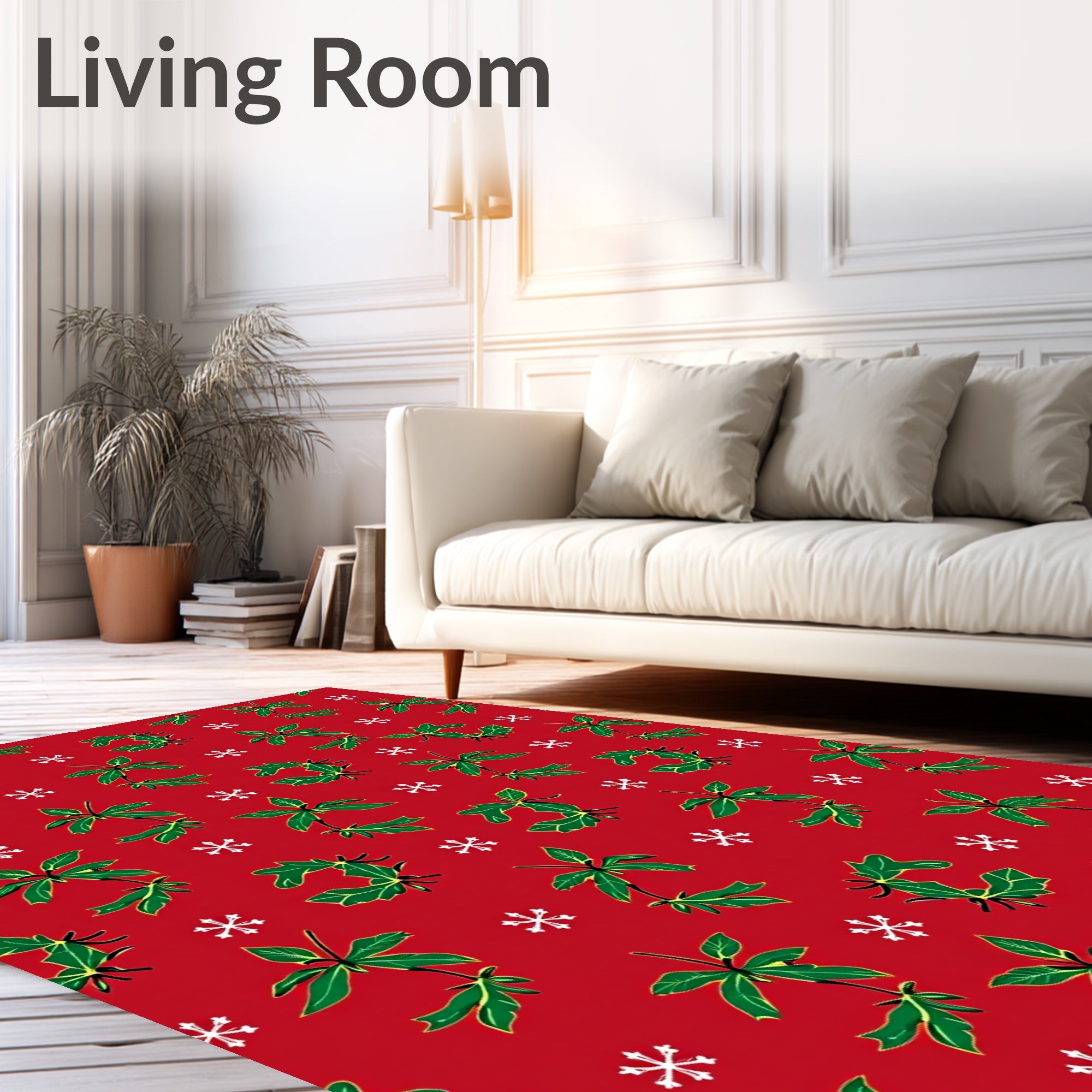 Christmas Scarlet Poinsettia Snowflake Scatter Rug