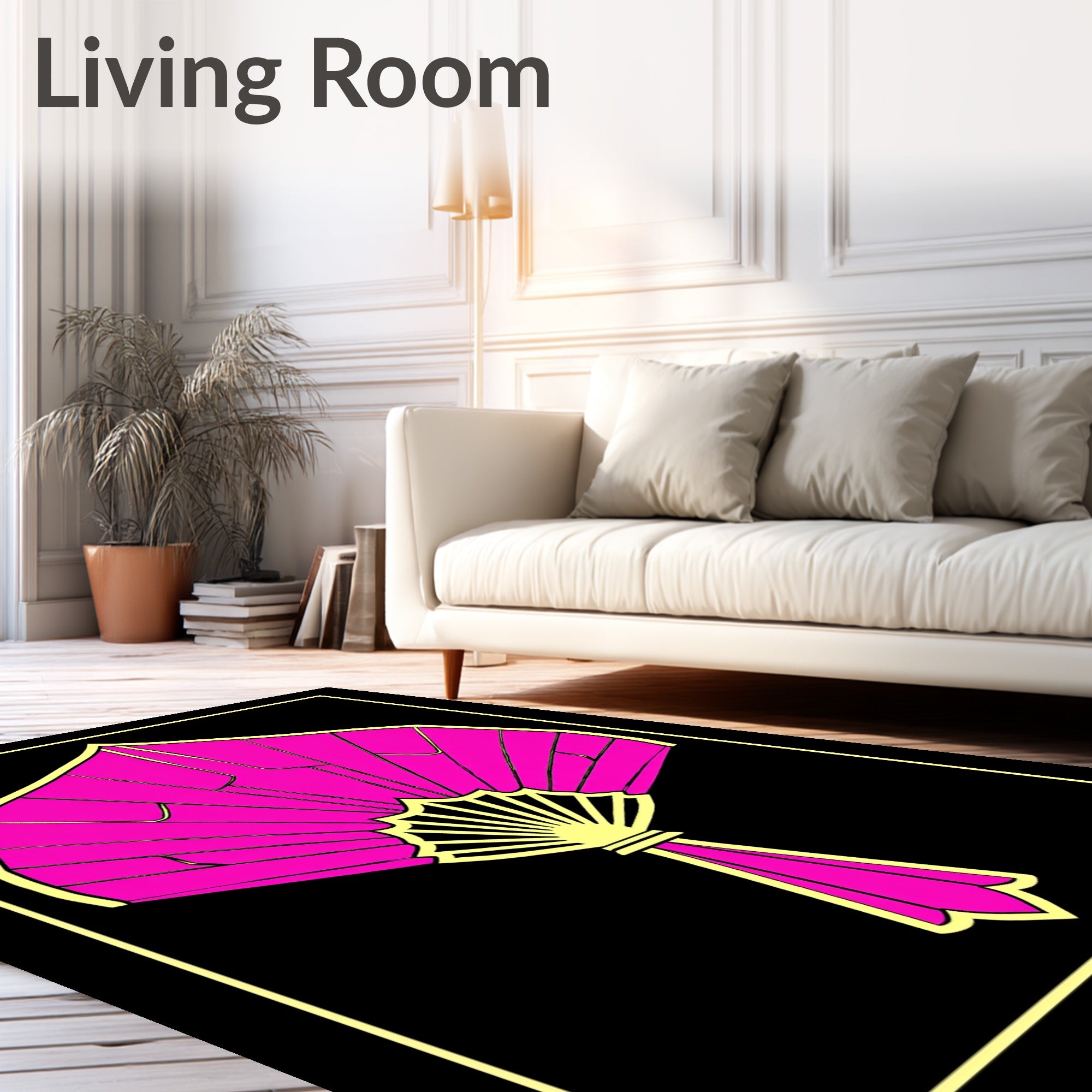 Vibrant Pink Stylized Fan Design Rug
