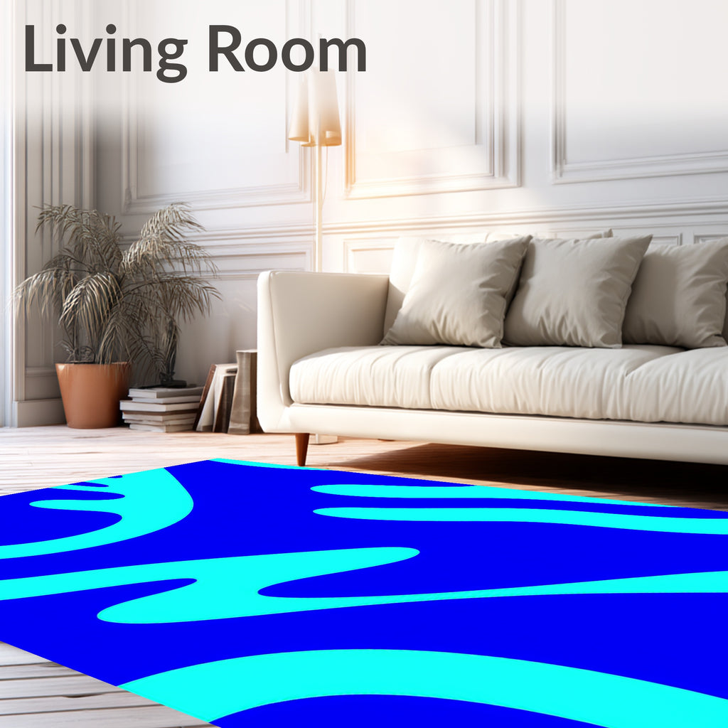 Bold Blue Curving Organic Pattern Rug