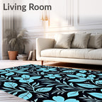 Light Blue Floral Silhouette Pattern Rug