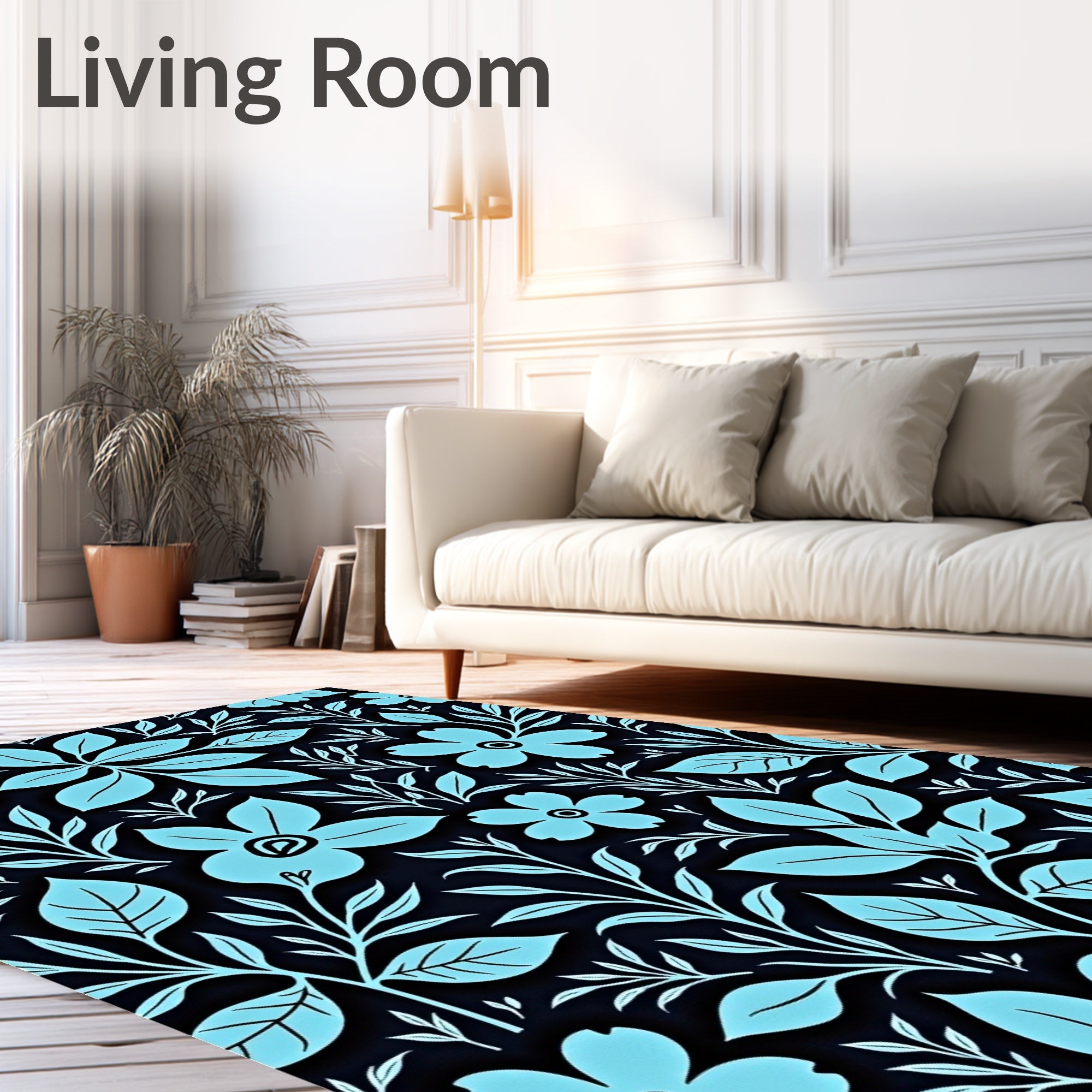 Light Blue Floral Silhouette Pattern Rug
