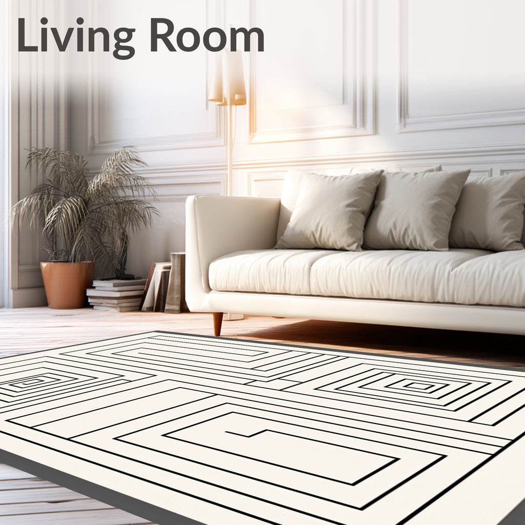 Simple Black White Geometric Maze Rug