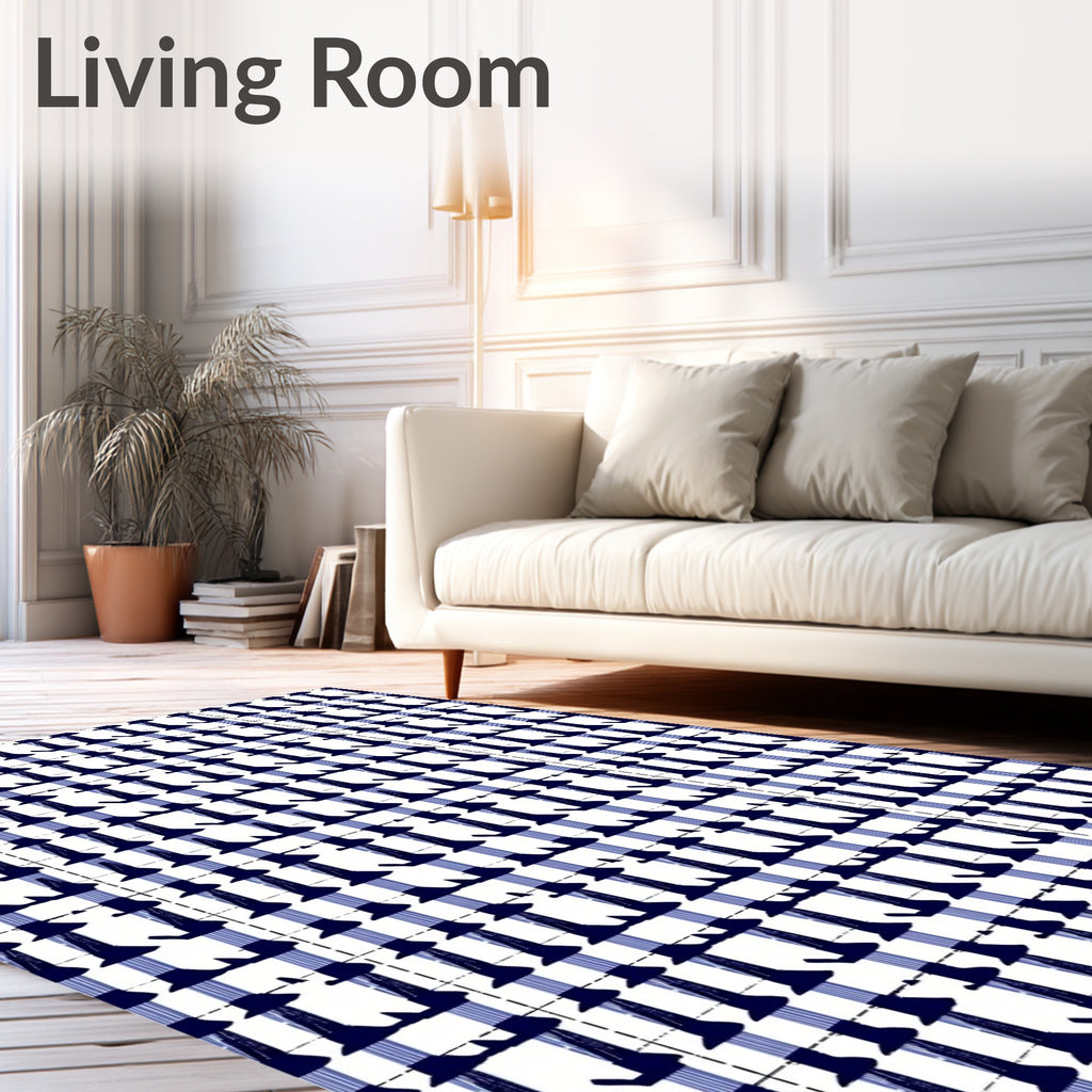 Indigo White Checkered Graphic Pattern Rug