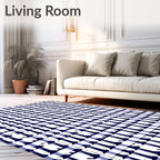 Indigo White Checkered Graphic Pattern Rug