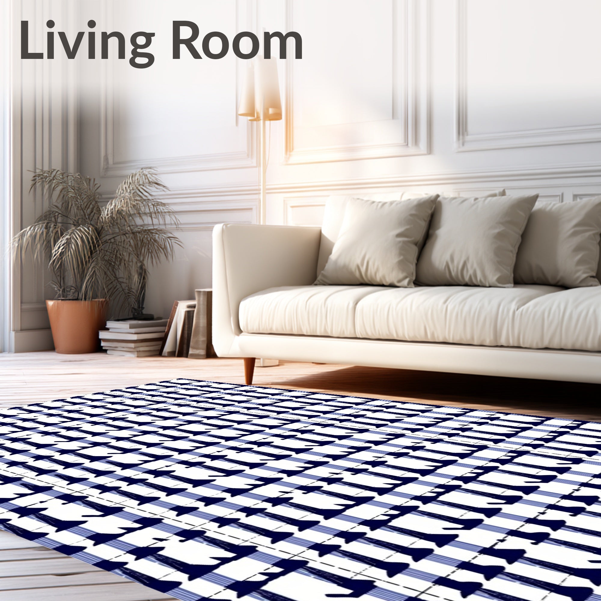 Indigo White Checkered Graphic Pattern Rug