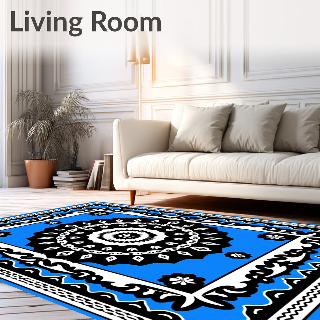 Bold Black White Floral Mandala Rug