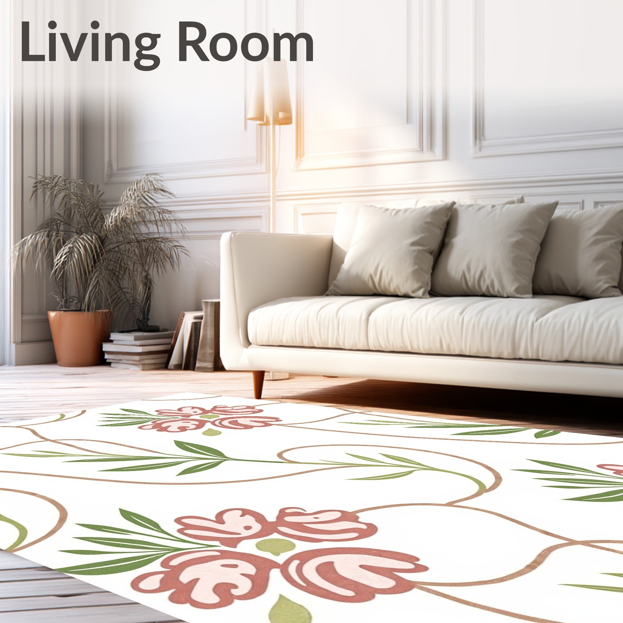 Coral Floral Vine Pattern Rug