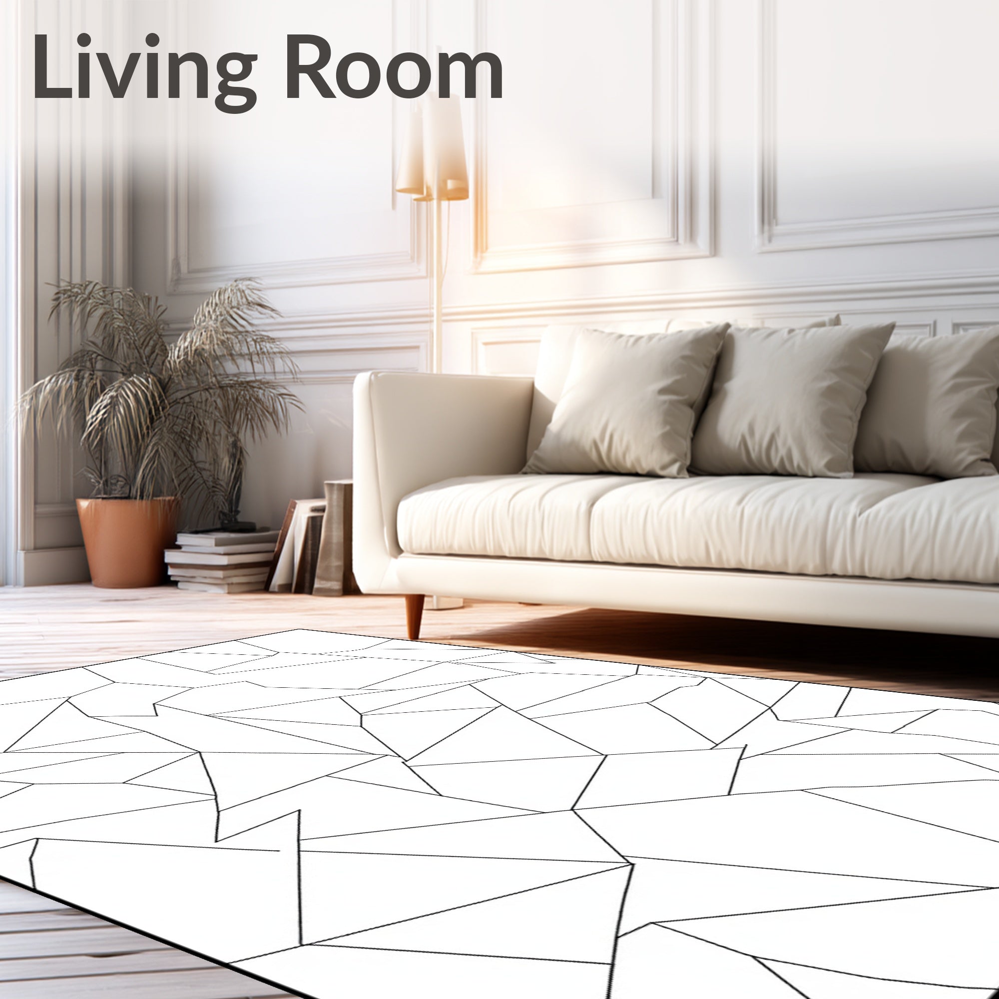 Black White Abstract Geometric Crackle Pattern Rug