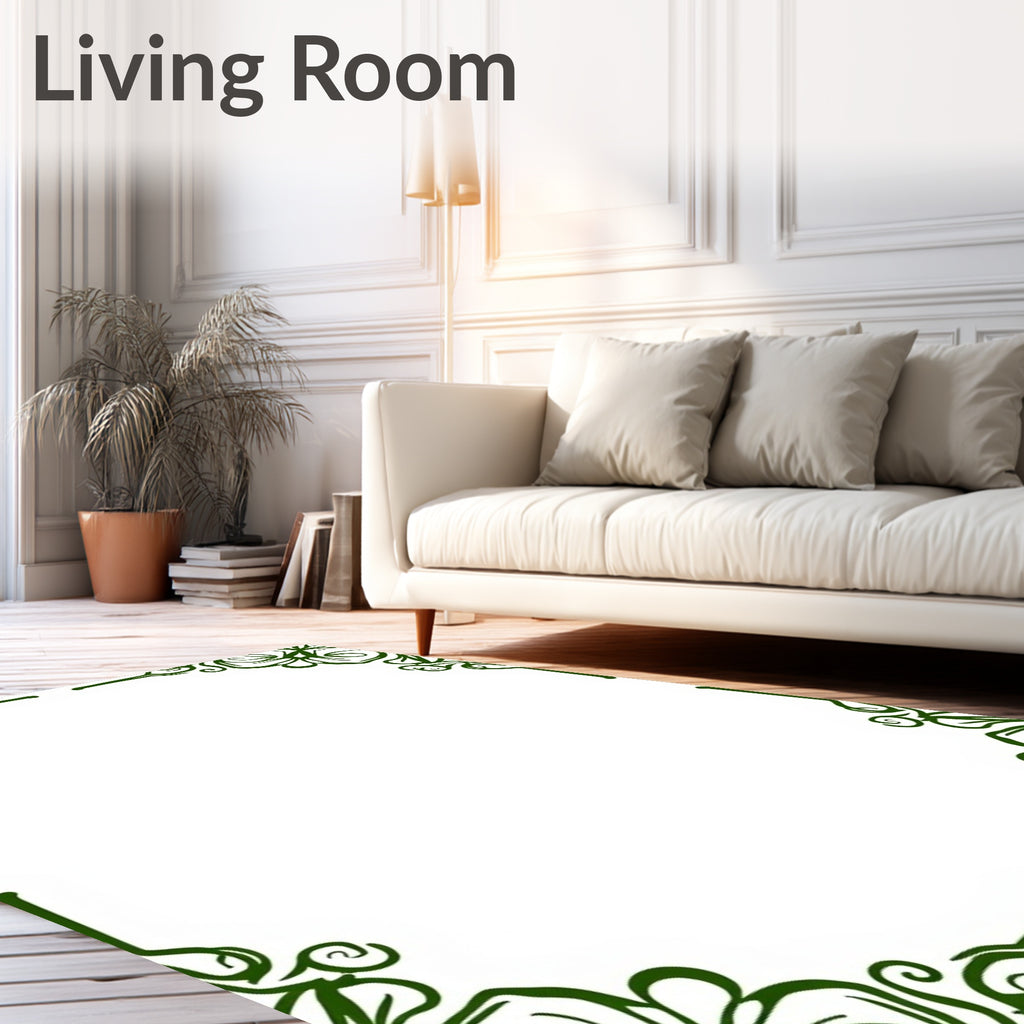Elegant Green Floral Scrollwork Design Rug