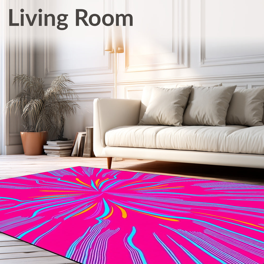 Vibrant Pink Exploding Line Pattern Rug