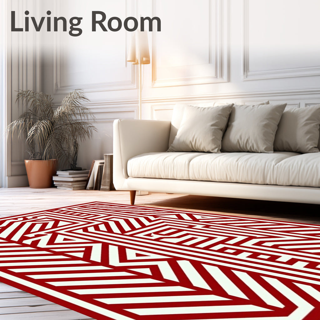 Modern Red Cream Geometric Maze Rug