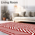 Modern Red Cream Geometric Maze Rug